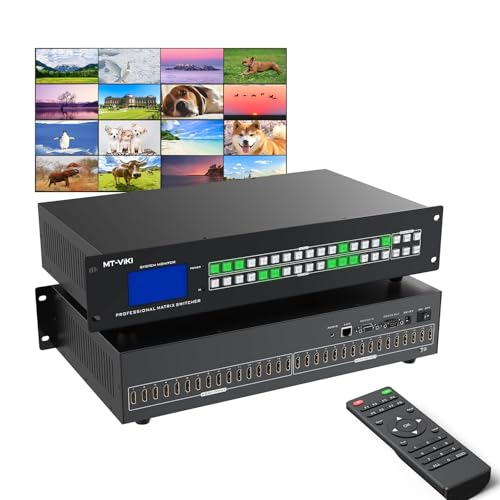 MT-VIKI 16X16 4K HDMI Matrix Switch Support Web GUI & 3.5mm Stereo Audio, 4K@30Hz, Rack Mount Switcher & Splitter, EDID, RS232, LAN Port, APP
