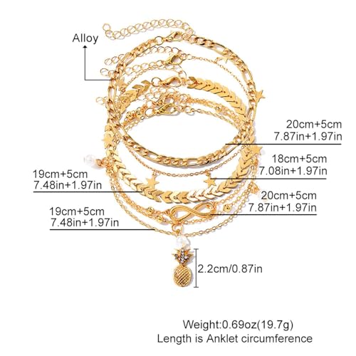 SANZEZ COOLive Layering Infinity Love Anklets Set for Women,Dainty 14K Gold Plated Pearl Heart Butterfly Star Pineapple Pendent Anklets Bracelets Beach Foot Chain Ankle Jewelry
