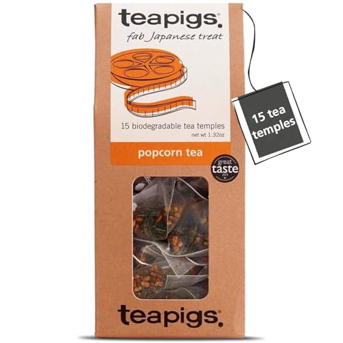 Teapigs Whole Leaf Popcorn Tea Bags (Genmaicha) - Authentic Japanese Green Tea with a Nutty, Roasted Taste - Made with Whole Green Tea Leaves for a Naturally Sweet Taste - 15 Biodegradable Tea Temples