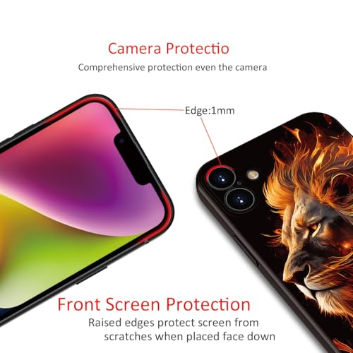 Printed with Lion for iPhone 16 case, Flaming Lion Silicone Soft Shockproof Case - Exuding Royal Authority (A1-Lions-Animal)