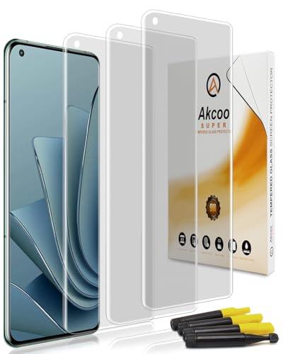Akcoo Matte Screen Protector for OnePlus 10 Pro Tempered Glass UV Set - 3Pack Anti-Glare Anti-Fingerprint Soft Touch 9H Scratch Resistant