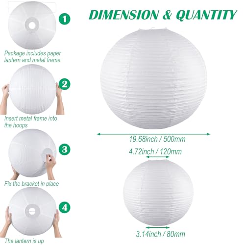 Image of White Round Paper Lantern, 19.68 inch Large Hanging Paper Lamp Shade, 1 Pack | Chinese /Japanese Paper Lanterns Pendant Light, Handmade, for Party Decoration, Wedding, Home Decor Ceiling Lampshade