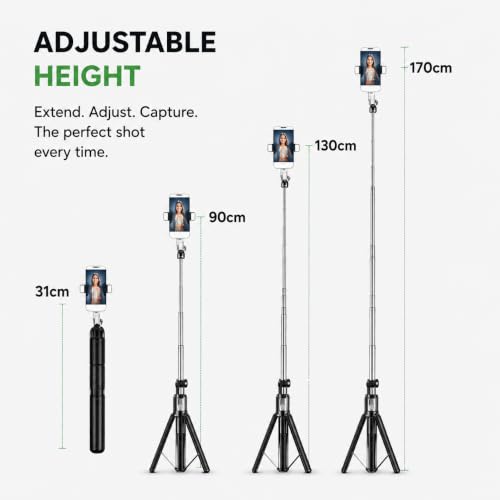 Image of Selfie Stick Tripod 67cm with Bluetooth Remote & Fill Light (6 feet with Light)