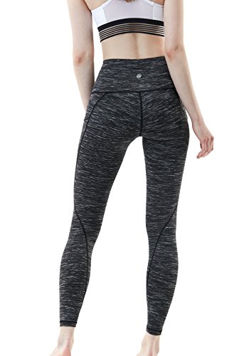 Calça feminina de ioga TSLA de cintura alta com bolsos, calça capri de ioga com controle de barriga,