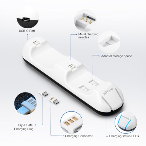 NiTHO PS5 CHARGING STATION with Easy & Safe plugs Dock Playstation 5 Dualsense Controllers LED Indicators, Fast with, White (PS4)