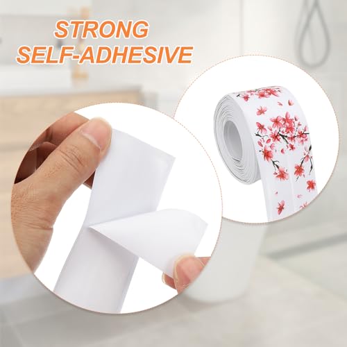 Image of PATIKIL Caulk Tape Waterproof Self Adhesive, PVC Toilet Caulking Sealant Strip Bathtub Caulk Sealing Strip Tape for Bathroom Kitchen Countertop, Red Flowers (1.5 Inch x 10.5 Ft)