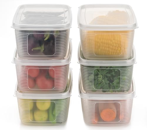 Image of Fridge Storage Container 1800 ml | Airtight & Leak-Proof Refrigerator Organizer Box | BPA-Free Plastic Vegetable & Fruit Storage Container | Stackable Food Storage Box with Lid (Pack of-6)