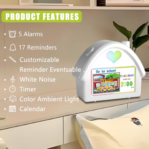 Reloj despertador digital infantil con luz ambiental y ruido blanco para un sueño feliz 8