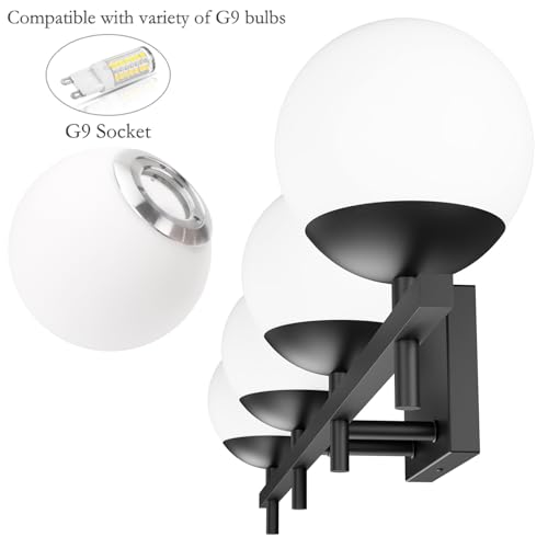 Image of Ralbay Black Vanity Lights for Bathroom Milky Glass Mid Century Modern Bathroom Vanity Wall Light Over Mirror, Black 4-Lights