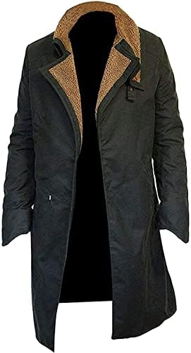Mens Runner Trench Coat - Gosling Cotton Black Fur Coat - Officer Coat Jacket