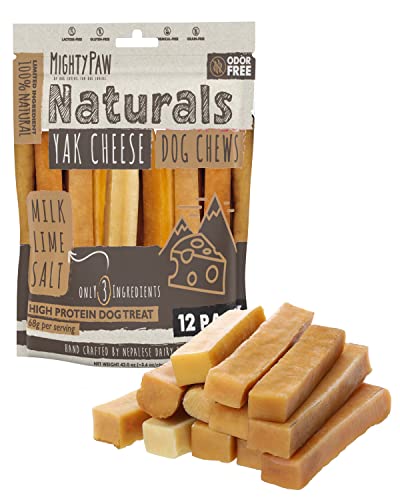 Mighty Paw Yak Cheese Chews for Dogs, All Natural Long Lasting Pet Treats. Odorless & Great for Oral Health. Limited Ingredient Chews for Puppies & Power Chewers (Medium, 12 Pack)1 Count (Pack of 1)