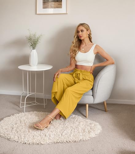 Image of IWOLLENCE Women Flowy Loose Wide Leg Pant Summer Beach Casual Trousers high Waist Adjustable Knot Business Work Casual Pants