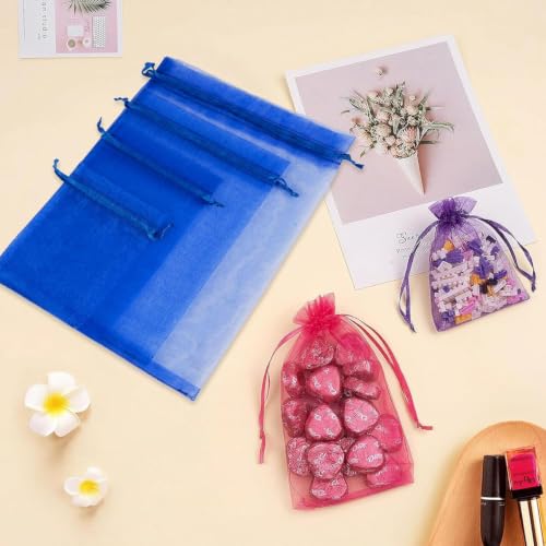 Image of Crweety 50PCS Organza Bags 8x12 Large Gift Bags Blue, Mesh Bag Drawstring Pouches for Wedding Favors Goodie Sachet Jewelry Candy, Sheer Gift Wrap Bag for Birthday Baby Bridal Shower Graduation Party