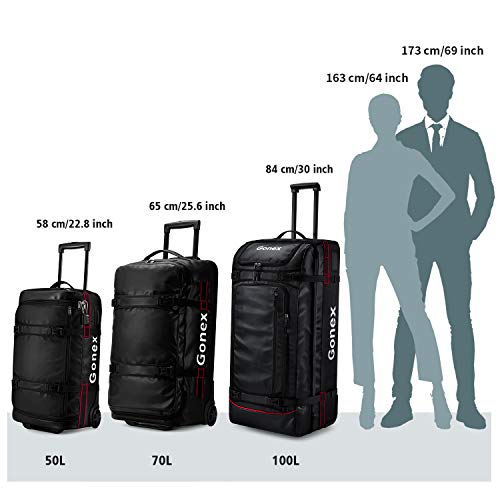 Gonex Rolling Duffle Bag with Wheels, 70L Water Repellent Wheeled Travel Duffel Luggage with Rollers 26 inch, Black