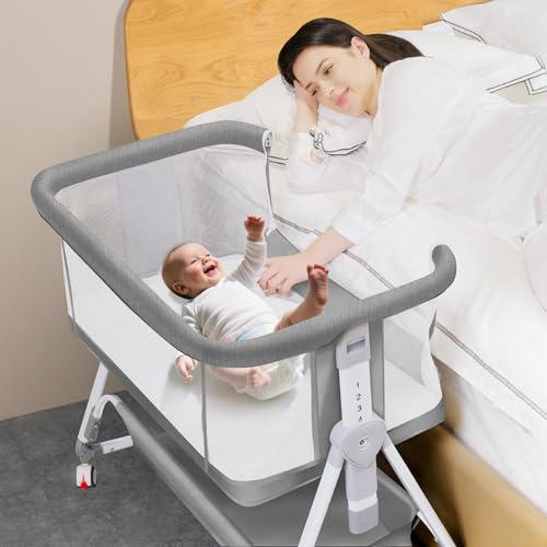 Donpemu Baby Bassinet Bedside Crib, 3 in 1 Baby Bassinet Bedside Sleeper with Musical, Adjustable...