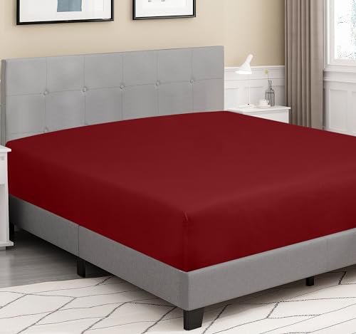 Image of ROYALE LINENS 300 Thread Count 100% Long Staple Combed Cotton Fitted Sheet Full - Super Soft Deep Pocket Bottom Sheet - Fitted Sheets Only - Elastic Sheets (Full, Red)