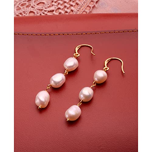 Long Pearl Earrings For Women 14K Gold Plated Sterling Silver Baroque Pearl Dangle Drop Earrings With Elegant Hook (Drop) #TOP4