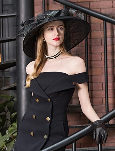 Vintagehat Sinamay Fascinator Hats For Women - Black Church Large Brim Rhinestones Bowknot Kentucky Derby Hat #TOP5