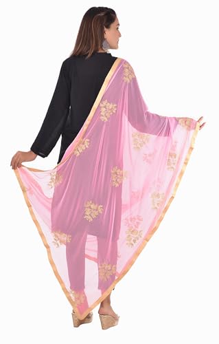 Image of Youthquake Golden Embroidered Work Chiffon Dupatta For Womens & Girls With 4 Side Gold Lace