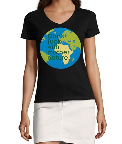 T-shirt slogan col en V noir en coton pour femme M