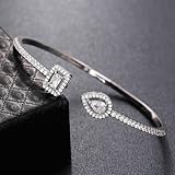 Sdouefos Moissanite Cuff Bangle Bracelet 925 Sterling Silver Teardrop Square Shape Diamond Bangle for Women Elegant Adjustable Sparkling Zircon Open Bangle Bracelet Silver White