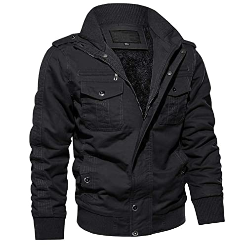 MAGCOMSEN Veste Cargo Mi-Saison Homme - Chaud et Coupe-Vent avec Doublure en Polaire, Col Montant à Poches Multiples, Style Tactique Pilote Américain,...