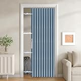 Jilron 100% Blackout Fabric Folding Door Curtain with Magnetic Closure - Accordion Style for Sliding Doors, Closets,Wardrobe and Temporary Door Solutions Doorway Curtains（W42 x L78, Blue 1 Panel）