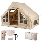 Tienda de campaña Inflable con Bomba, Tienda de campaña de 4 Estaciones para 3-5 Personas, Tienda de campaña Oxford Impermeable a Prueba de Viento con Ventanas de Malla