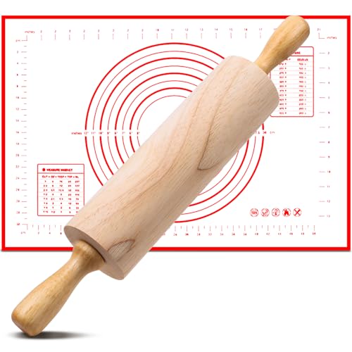 Dncvb Nudelholz mit Backmatte Teigroller mit Gleitlager 27.5cm Nudelholz Holz Teigroller als...