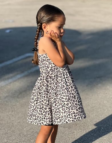 Popshion Toddler Summer Dresses for Girls Leopard Print Dress Back Bowknot Dress Dinosaur Clothes Kids Sleeveless Sundress3