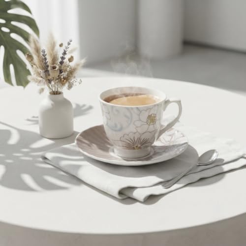 Image of Dandy Lines Classic Jodhpur Design Cup and Saucer Set, Ceramic, Pack of 12, Microwave & Dishwasher Safe, Great for Hosting & Gifting