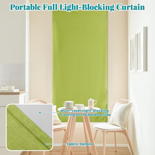 Image of 100% Blackout Self Adhesive Curtains Portable Curtain Simple and Easy to install Bedroom Window Thermal Lnsulated Kitchen Room Darkening Black Small Drapes, W35 x L72 inch, 1 Panel, Fruit Green