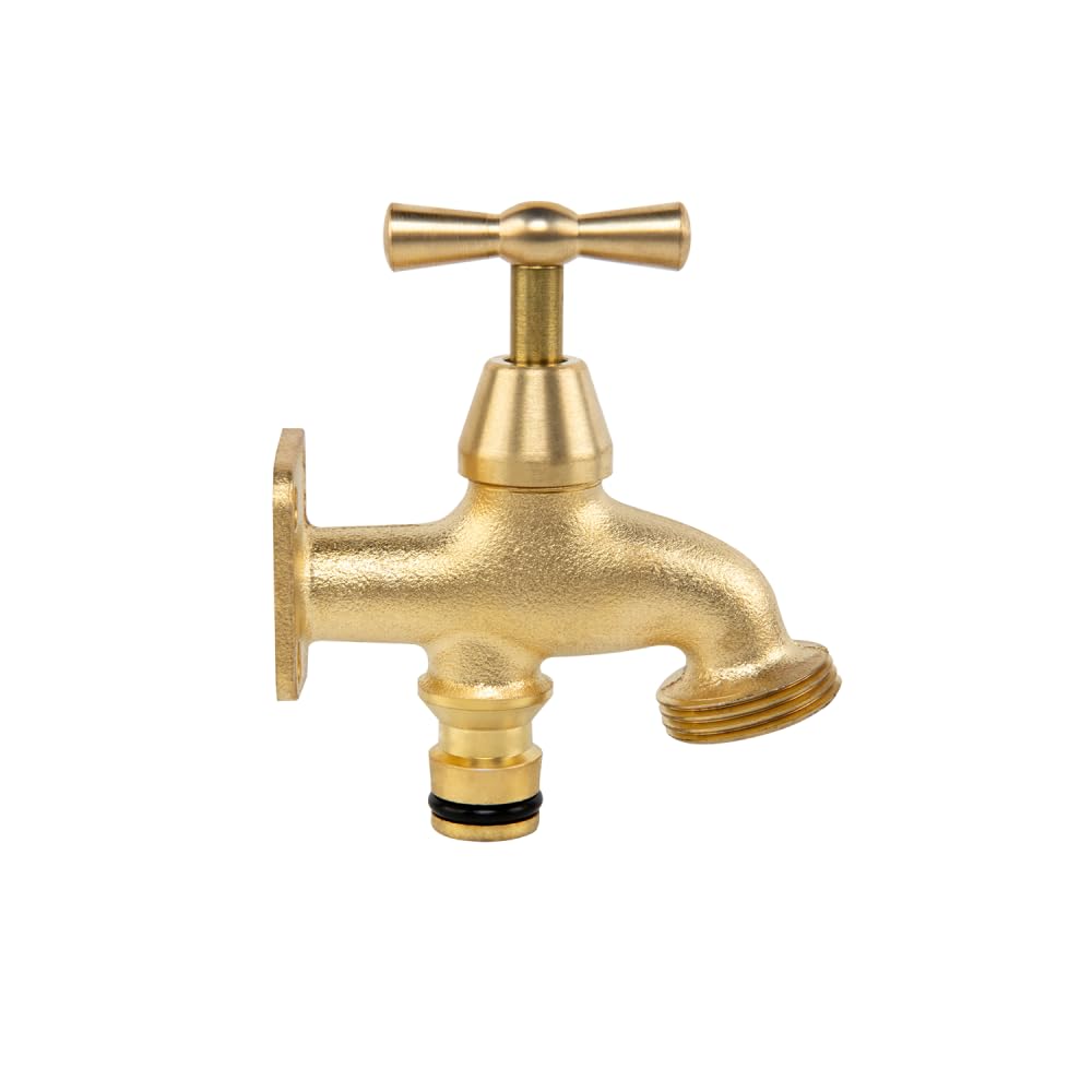 Go Anywhere Outdoor Brass Garden Tap,No Plumbing in Click On Garden Hose Water Supply,Temp Summer Post Tap-Screw on a Post/Fence/Wall and Go Watering (Tap Only)
