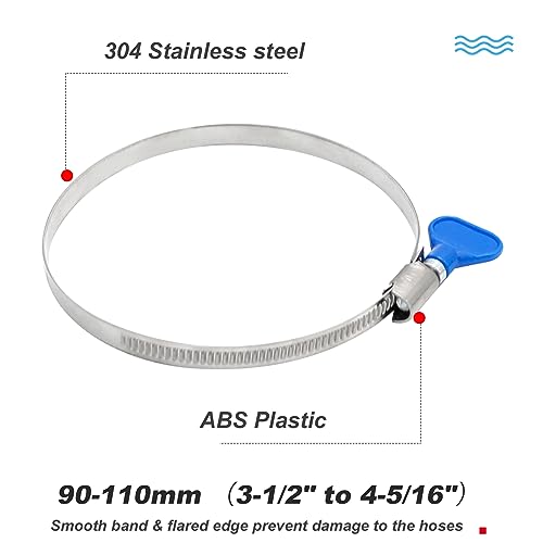Image of 10pcs-Pack Stainless Steel Hose Clamps 90-110mm (3-1 /2 inch to 4-5 /16 inch) Thumb Screw Key Type Adjustable Hose Clamp Width 9mm Thickness 0.6mm 201 Stainless Steel Butterfly Shank Card
