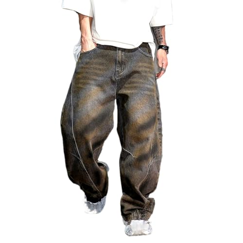 Men’S Trendy Vintage Slim Fit Distressed Baggy Harem Denim Cargo Pants Full Length Button Fly Hip Hop Streetwear
