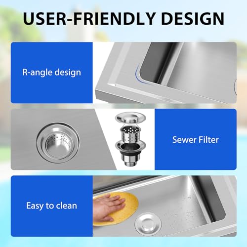 Image of Garvee 3-Compartment Freestanding Stainless Steel Utility Sink, NSF Certified Commercial Triple-Bowl Wash Station - Indoor /Outdoor for Restaurant, Garage, Laundry, Backyard