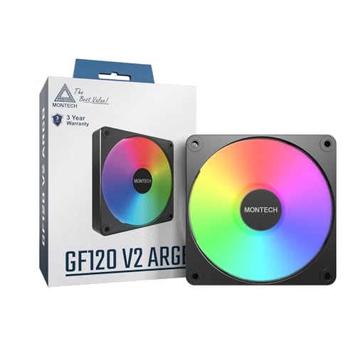 Image of MONTECH GF120 V2 ARGB 120mm Case Fan - Sleek & Minimalist Design,High Airflow, Hydraulic Bearing, Quiet Performance, Vibrant ARGB Lighting,Black