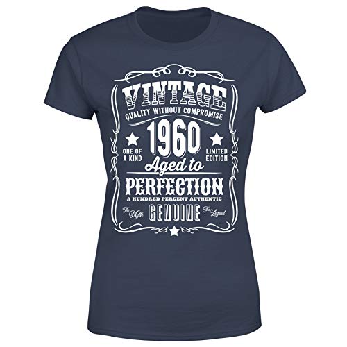 MADE IN (BIRTH YEAR) ALL ORIGINAL PARTS Vintage 1960 Aged to Perfection 64th Birthday Gift Womens T-Shirt Gift for Her Navy Blue 12-14