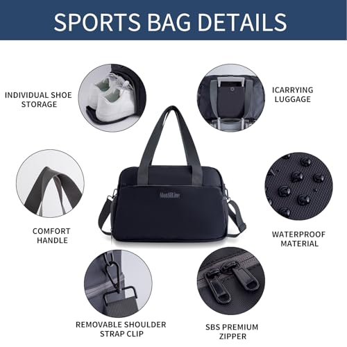 MonSiiLine Gym Bag for Women Men with Shoe Compartment, Waterproof Small Duffle Bag for Travel, Sports, Weekend Lightweight Carry on Tote Bag, Black, 27L by MonSiiLine - Used condition - Image 5