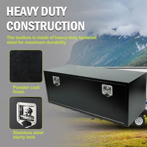 caqeg Underbody Truck Tool Box with T-Handle Lock,Heavy Duty Truck Tool Box Truck Storage Organizer Tool Box Chest For Storage Smooth Surface Waterproof, 48\"x 18\"x 18\" inch Black