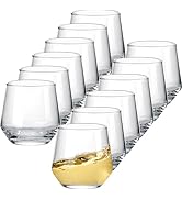 Crystal Stemless Wine Glasses Set of 12, 13 Ounce Smooth Rim Standard Wine Glass Tumbler for Red,...