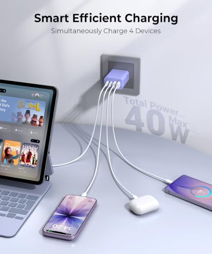Image of 2 Pack 40W Fast USB C Charger Block, 4-Port PD Power Adapter Wall Charger
