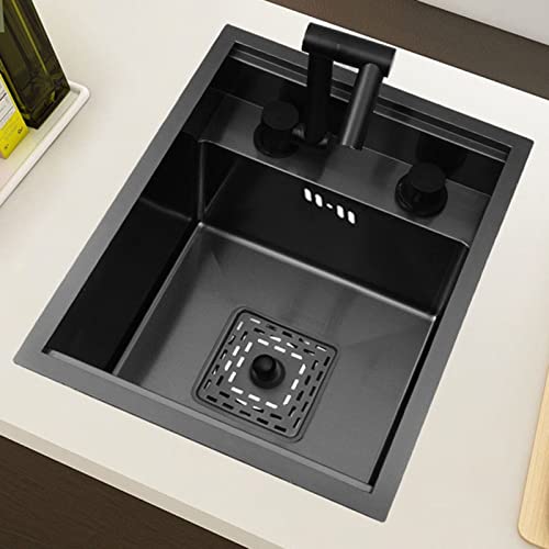 Évier de Cuisine Invisible Avec Robinet Rabattable et Couvercle - De Préparation Caché Pour L'îlot (Color : Noir, S : 40 * 54 * 22cm)