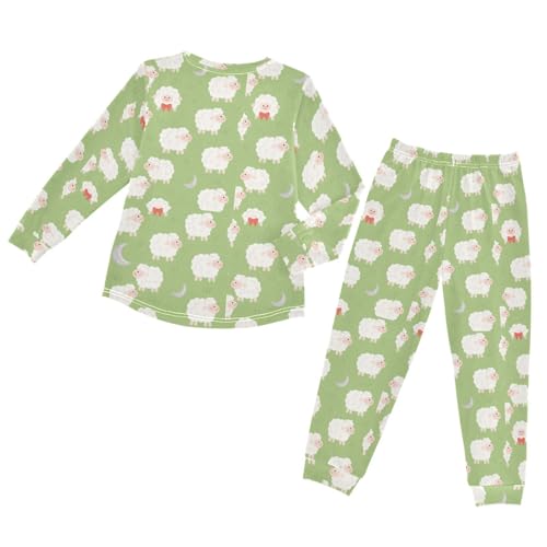Little Sheep Bow Soft Pajama Set for All Seasons,Breathable Pjs Long Sleeve Sleepwear,Comfy Loungewear 2 Piece Underwear Set 5T2
