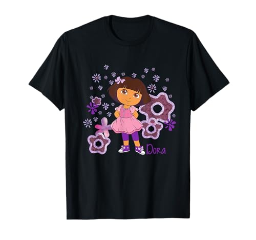 Dora the Explorer Purple Pink Flowers Dress Bow T-Shirt
