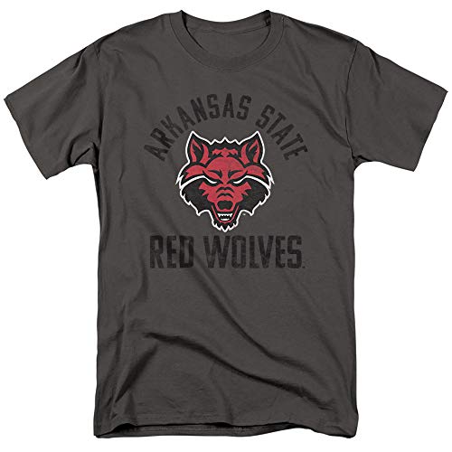 Arkansas State University Official Red Wolves Logo Unisex Adult T-Shirt, Charcoal Black, 2X-Large