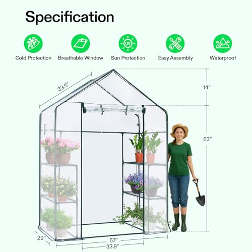 Image of VIVOSUN Transparent 57 x 29 x 77-Inch Mini Walk-in Green House with Windows and Anchors, Plant Garden Hot House