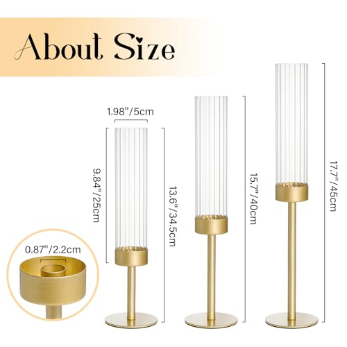 Turvono ゴールドハリケーンキャンドルホルダー 3個セット 真鍮テーパーキャンドルホルダー キャンドルスティック用 エレガントな背の高いキャンドルスティックホルダー テーブルセンターピースの装飾 ウェディング&クリスマスの装飾に [5]