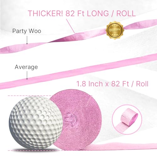 Image of PartyWoo Pink Crepe Paper Streamers 6 Rolls 492 ft Pack of Light Pink Burgundy Crepe Paper for Baby Shower Gender Reveal Bachelorette Birthday Party Decorations (1.8 Inch x 82 Ft /Roll), Pink-728