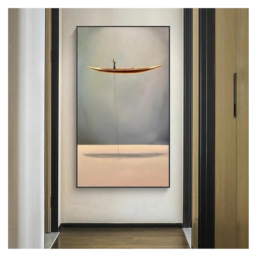 Tableau bateau d'or toile penseur solitaire art abstrait
